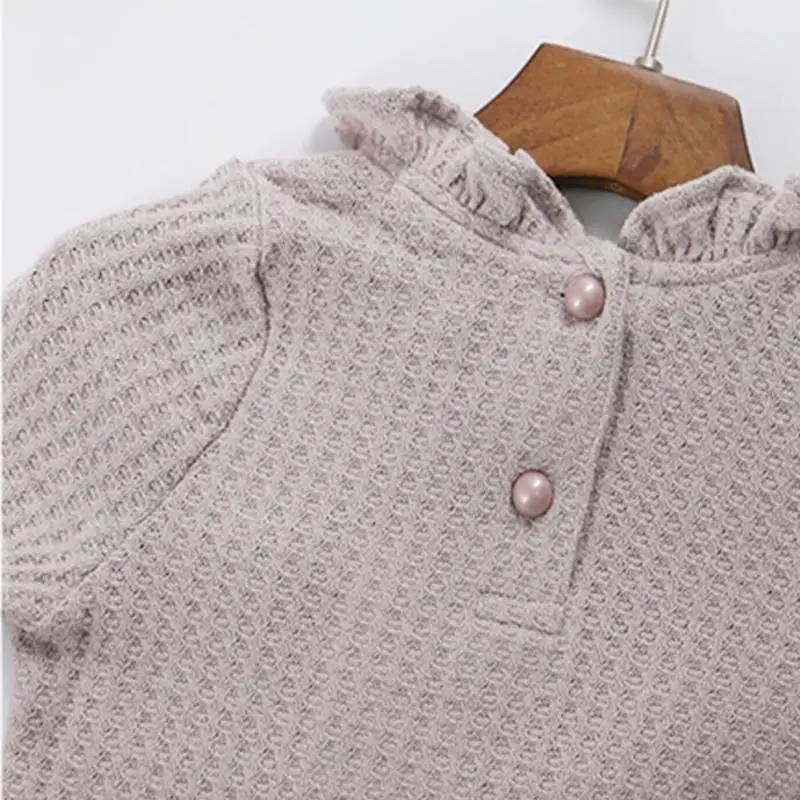 Girl Lace Ruffle Collar Shirt Child Clothing Gray/ White Autumn Long Sleeve Little Girls Kids Cotton Blouse Wedding Party Blusas