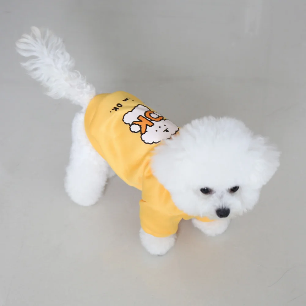 Cat and Dog Clothes for Autumn and Winter Milk Silk Flannel Cute Dog Print Hoodie Drawstring Buckle
