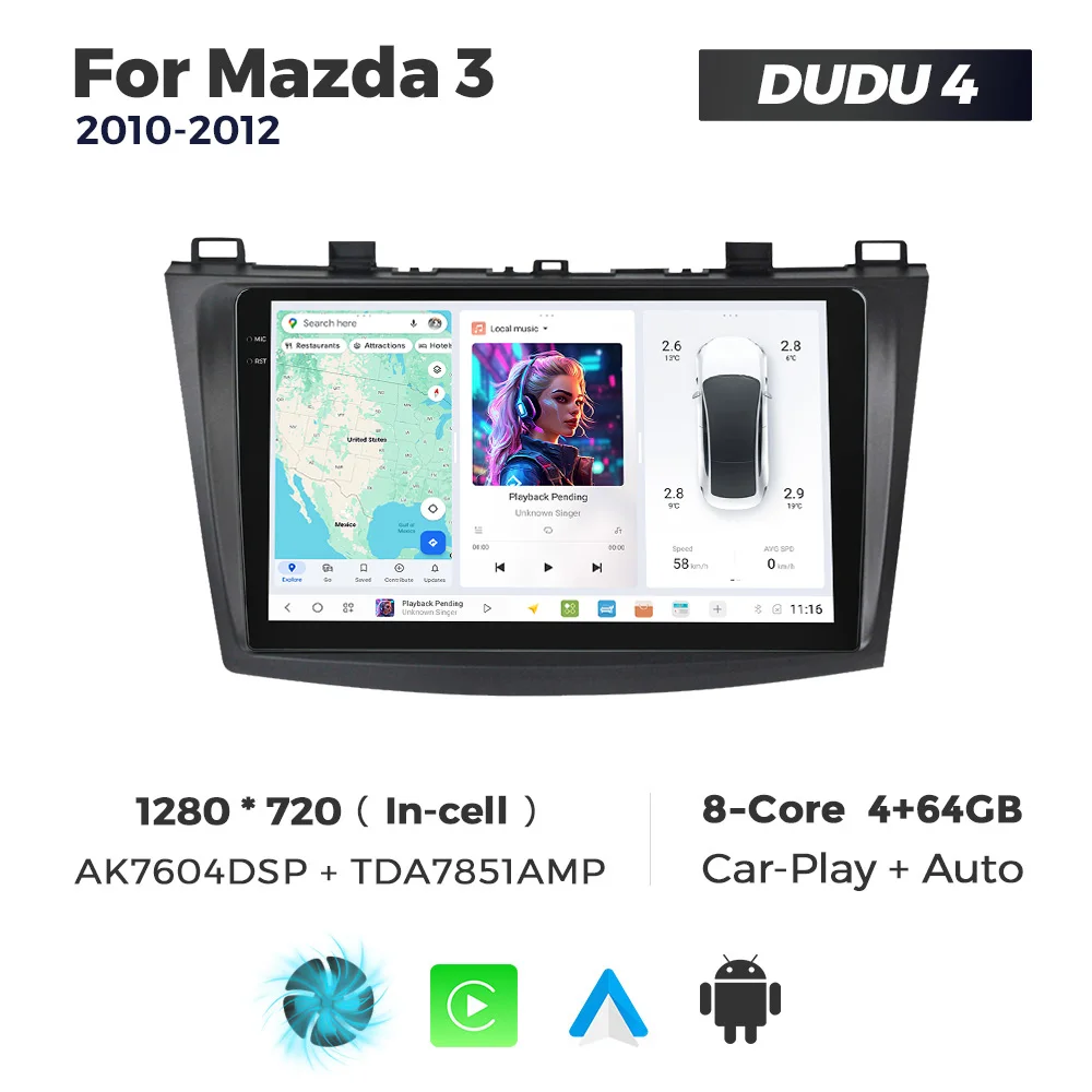 DUDUAUTO A7870 TDA7808 DUDU 7 Android 13 Car Radio For Mazda 3