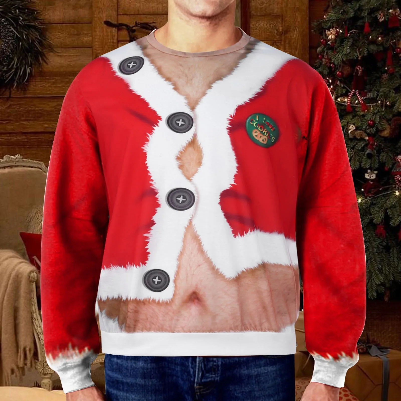 

Mens Christmas Hoodie Funny Xmas Printed Round Neck Long Sleeve Pullovers Oversized Sweatshirt Loose Streetwear Tracksuits Male