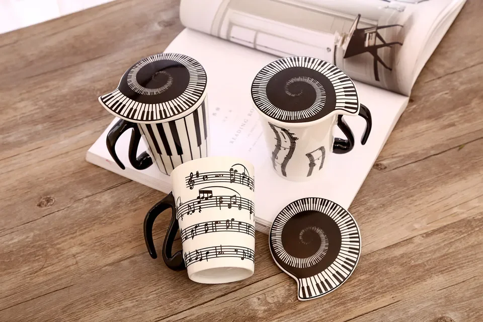 قدح قهوة سيراميك فاخر نقش بيانو