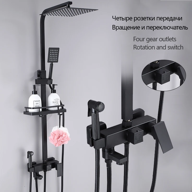 Brass Black Shower Faucet Column Wall -mounted Shower System Rainfall Shower Set Bathroom Faucet Modern Showers for Bathroom