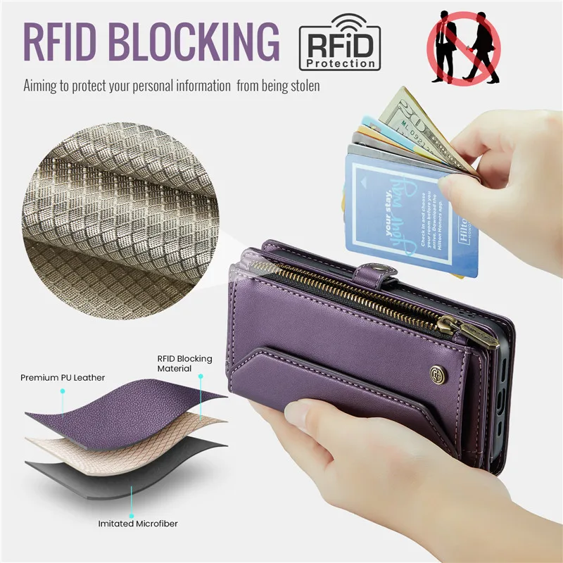 Lanyard Leather Zipper Wallet Card Phone Case for iPhone 15 Pro Max 14 Plus 13 12 Mini 11 SE 2022 X XR XS 8 7 6 6S Flip Cover