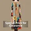 High-End Printed ket Long Sve Women's Dr Spring Autumn Vintage Loose round Ne Skirt A-Line Silhouette Daily Wear