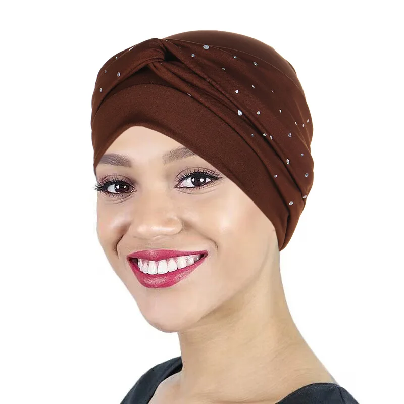 KepaHoo Women Turban Hats Stretchy Solid Knot Rhinestone Cancer Chemotherapy Chemo Beanies Cap Headwrap Plated Hair Loss Cover 6