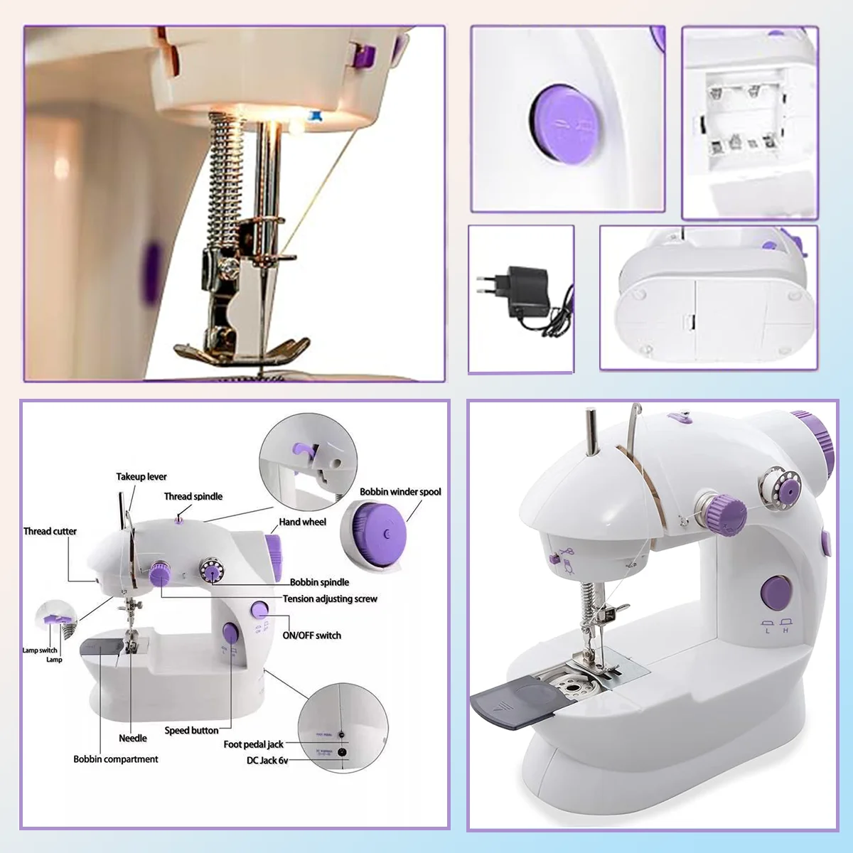 1set (11pcs) Mini Sewing Machine, Adjustable 2 Speed 2 Thread Sewing Machine, Portable Electric Sewing Machine With Foot Pedal, 3
