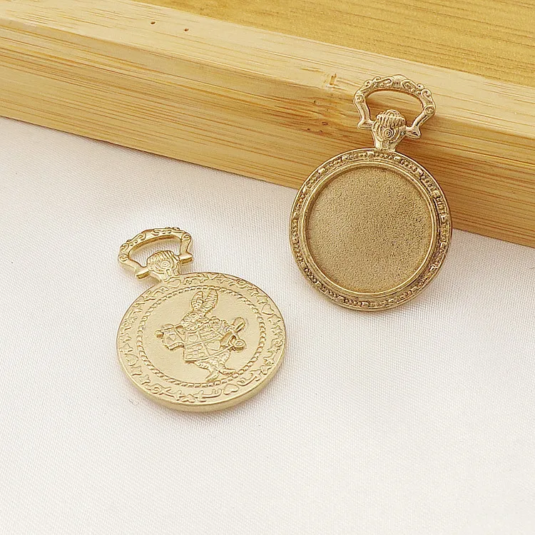 100pcs Antique Silver/Antique Bronze Vintage Rabbit Pocket Watch Base Setting Pendant Charm,20mm Cabochon/Cameo Tray Bezel