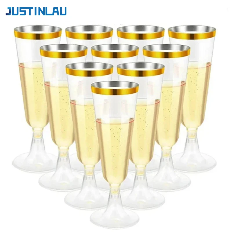 Disposable Clear Plastic Champagne Flutes - Set of 25/50/100, 150ml Toasting Glasses