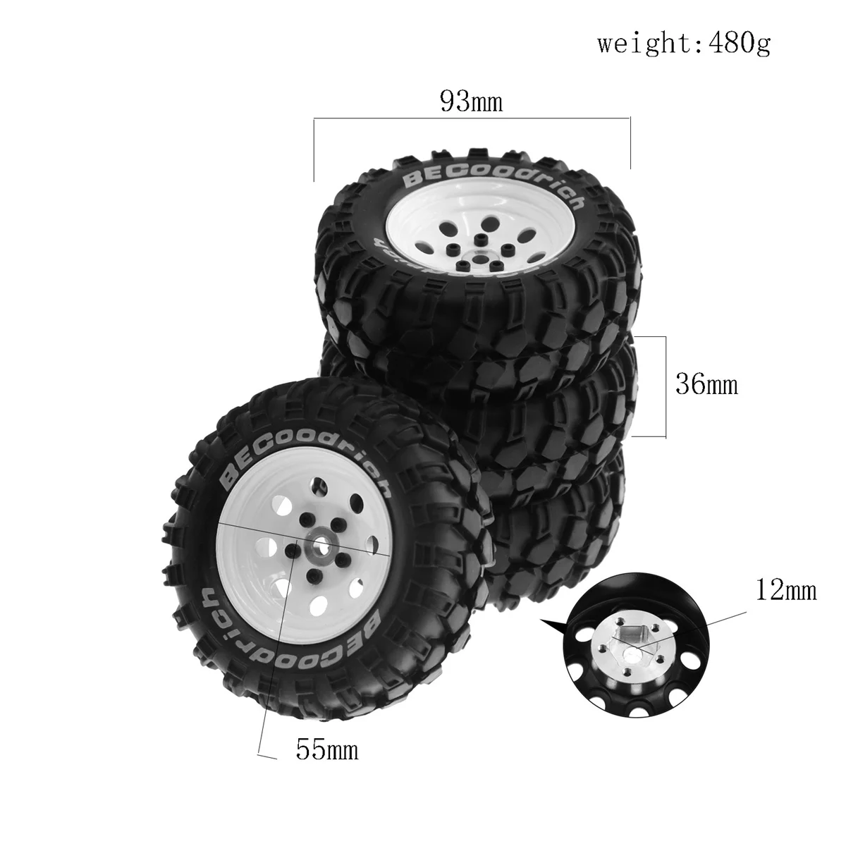 1/10 RC ũѷ ݼ    Ÿ̾, TRX4 SCX10 D90 4103 90046 FR4 FMS NT4-White, 1.9 ġ, 4 