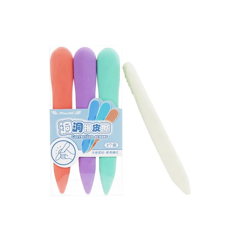 Creative Cartoon Soft Double Head Super Large Hole Cute Eraser Students Pencil Eraser plasticine eraser biscuit eraser kneadable eraser retractable eraser School Kawaii Stationery Supplies 3Pcs/Box