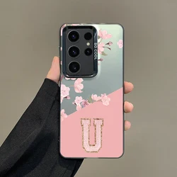 Silver IMD Cover with Pink U and Floral Design - Samsung A50 (B2 - Black Gray)