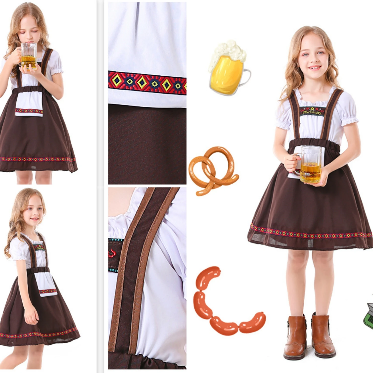 Children Kids Girls Oktoberfest Costumes Bavarian German Dirndl Dress Beer Festival Uniform Cosplay Carnival Halloween Party