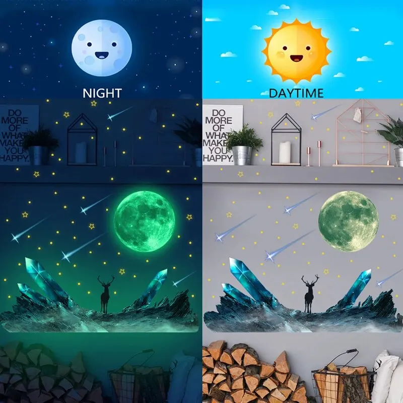 Wall Stickers: Moon Moose Meteor Glow-in-the-dark Stars Bedroom Living Room Luminous Self-adhesive Wall Decal
