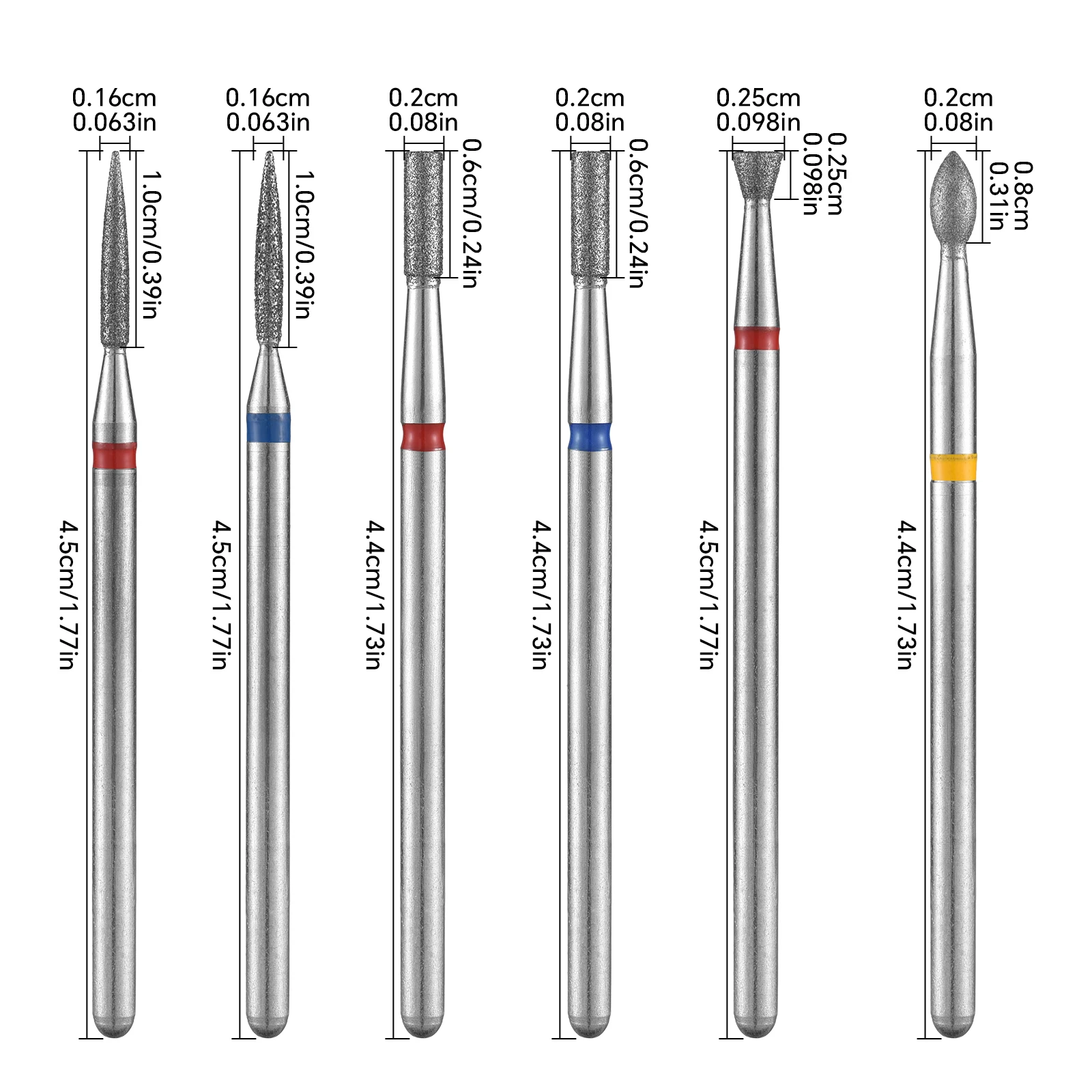 레드 블루 네일 드릴 비트 1개 다이아몬드 전문가용 2.35MM 전동 밀링 커터 매니큐어 페디큐어 피부 제거 도구