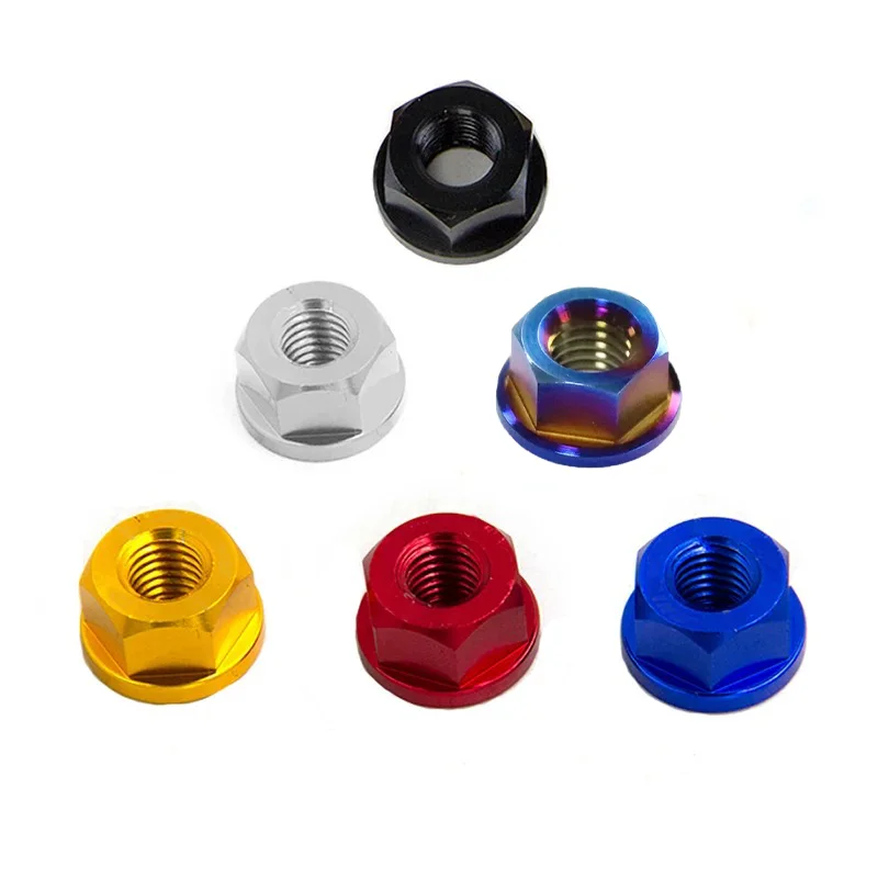 M6 M8 M10 M12 M14 Motorrad Eloxierte Schraube Bolzen Nylon Hex Einsatz Kontermutter Universal Achse Flansch Hinten Sicherungsmuttern selbstsichernde Mutter – Detail 4