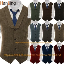 

Tweed Men's Vest Waistcoat Retro Herringbone Custom Notch Wool Wedding Plaid