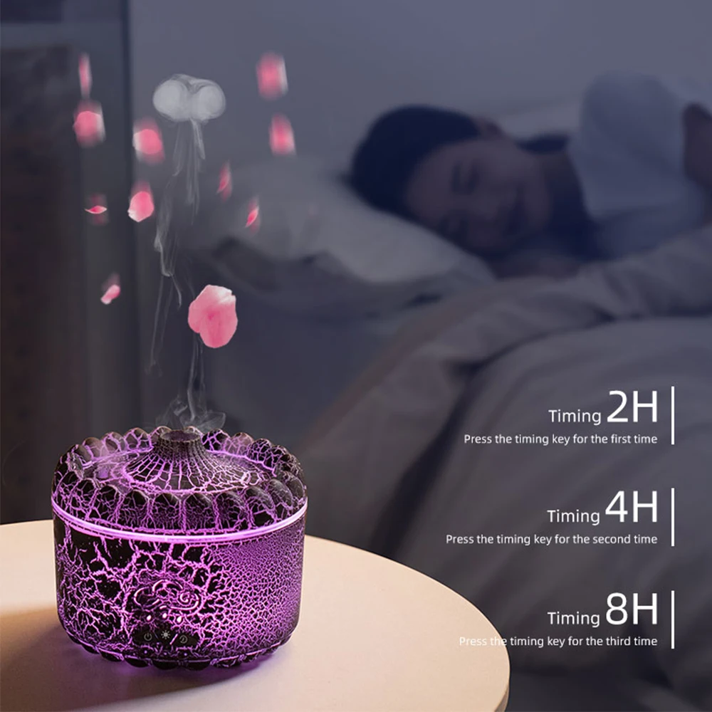 Volcano Aroma Diffuser Ultrasonic Air Humidifier Timer Auto Shut-Off Remote Control Flame Diffusers for Home Bedroom White 3