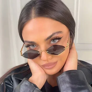 Women Simple Trend Sunglasses Men 2025 New Half Frame Diamond Shaped Sunglasses