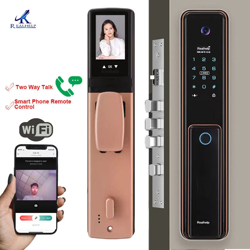 Serratura Intelligente 4 In 1 Con Videocamera E Maniglia Della Porta Del Monitor Telecamera Wi-Fi Campanello Videochiamata Tastiera Serratura Chiave D