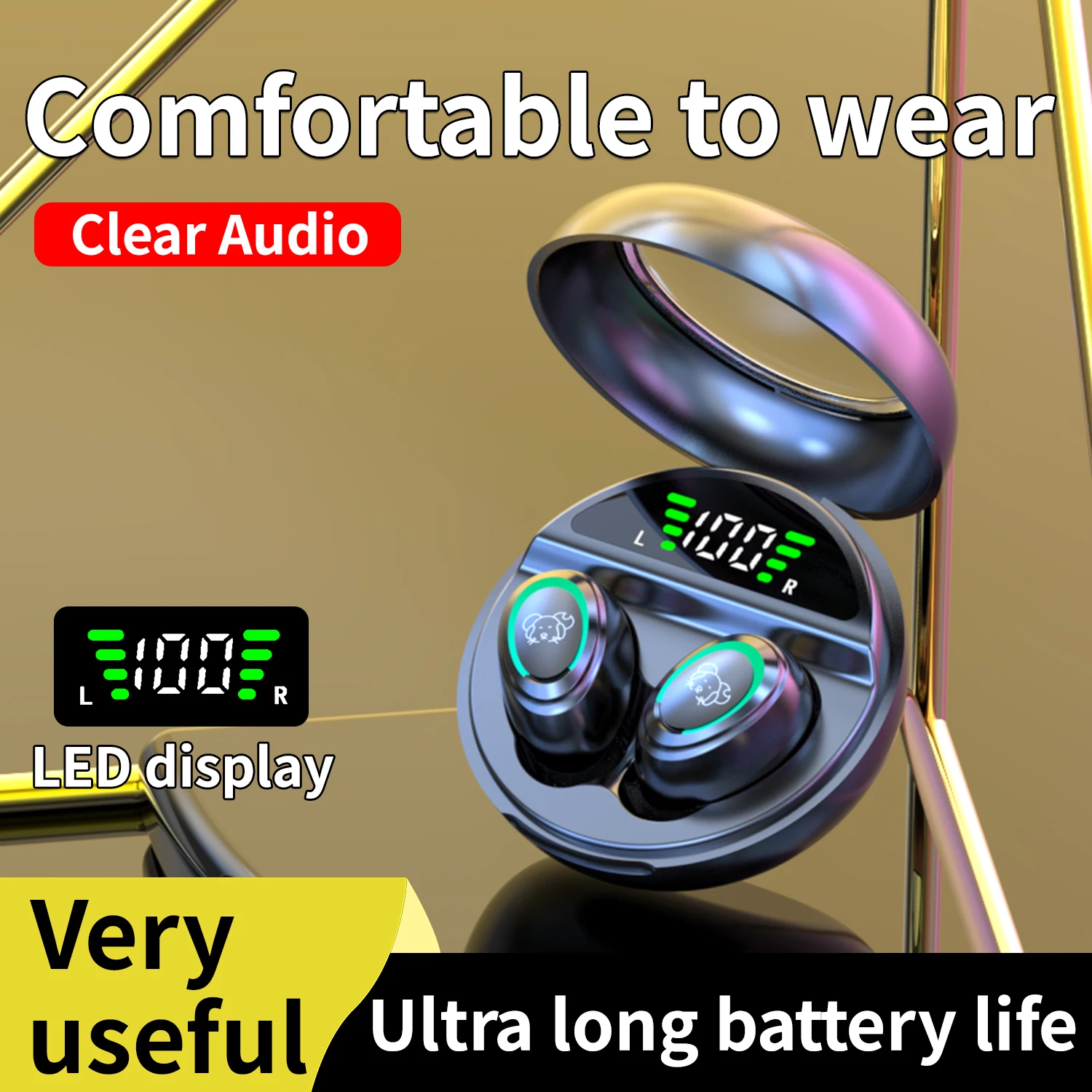 Bluetooth Headphones Wireless Earbuds 48hrs Talktime Digital Display Sports Ear Buds IPX5 Waterproof Earphones for Phone Laptop