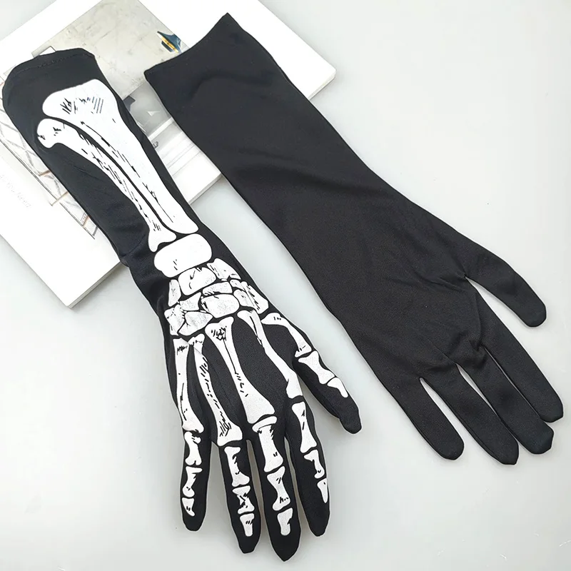 Guantes De Esqueleto De Halloween Para Adultos – Largos De 50 Cm Con Patrón De Huesos, Accesorios Para Fiesta De Cosplay, Abrigados Y Divertidos Para Disfraces Espeluznantes