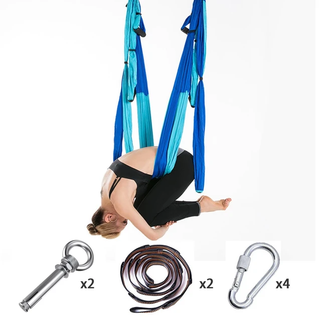 Nylon Aerial Yoga Hammock Set Pilates Body Shaping Exercises Hanging Belt  Inversion Trapeze w/ Fixing Device