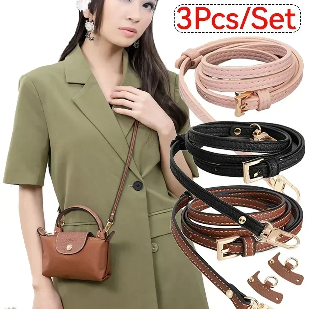 3Pcs Bag Transformation Accessories for Longchamp Mini Bag Straps Punch-free Genuine Leather Shoulder Strap Crossbody Conversion