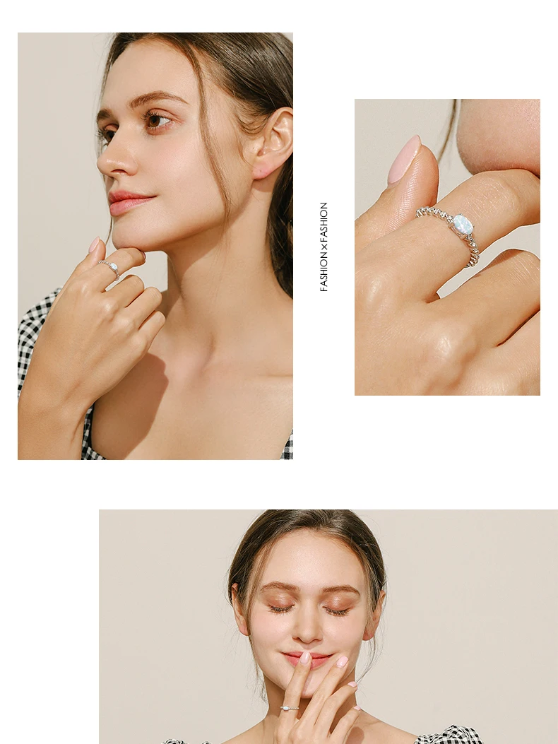 MODIAN Genuine 925 Sterling Silver Natural Oval Opals Original Design Finger Rings For Women Fashion Fine Jewelry Accessories