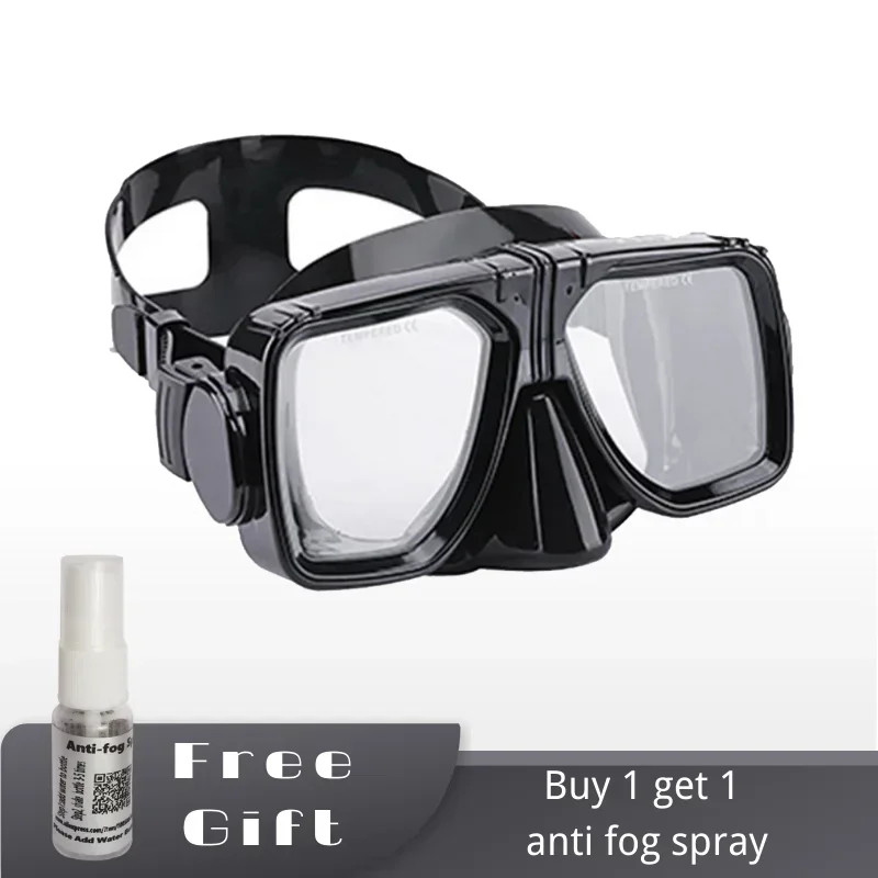 Scuba Diving Mask Black Underwater Dive Freediving Goggles Tempered Glasses with Adjustable Strap Antifog