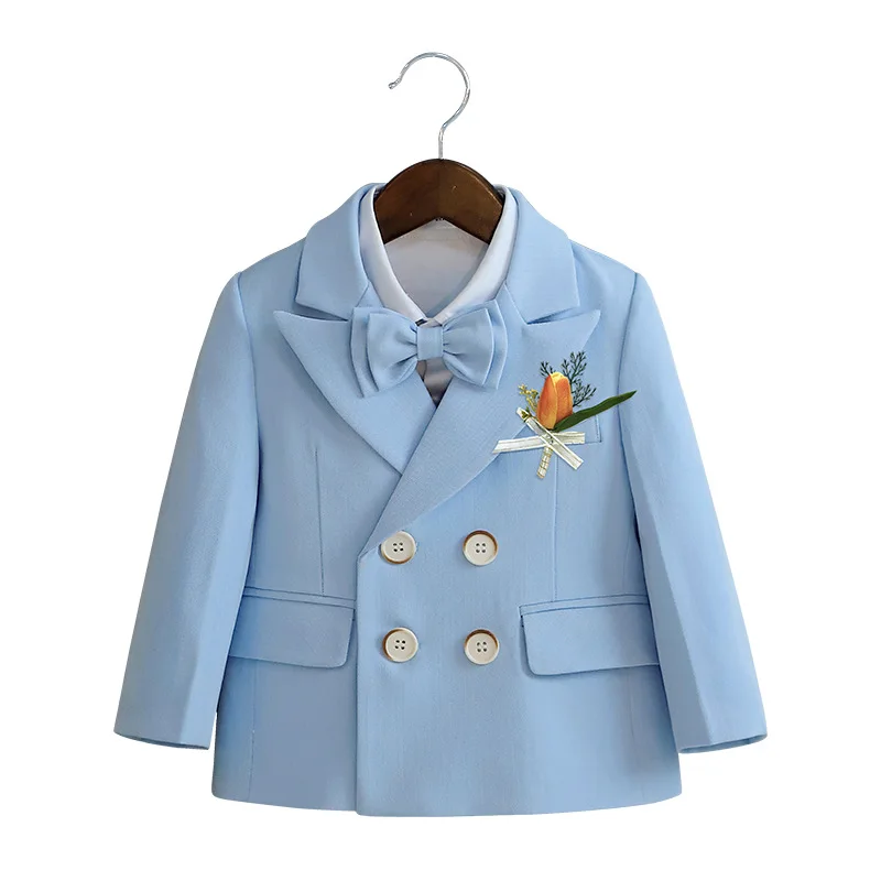 Child Fomal Dress Suit Set British Style Baby Boys Wedding Birthday Party Performance Costume Kids Blazer Pants Bowtie Clothes boys suits