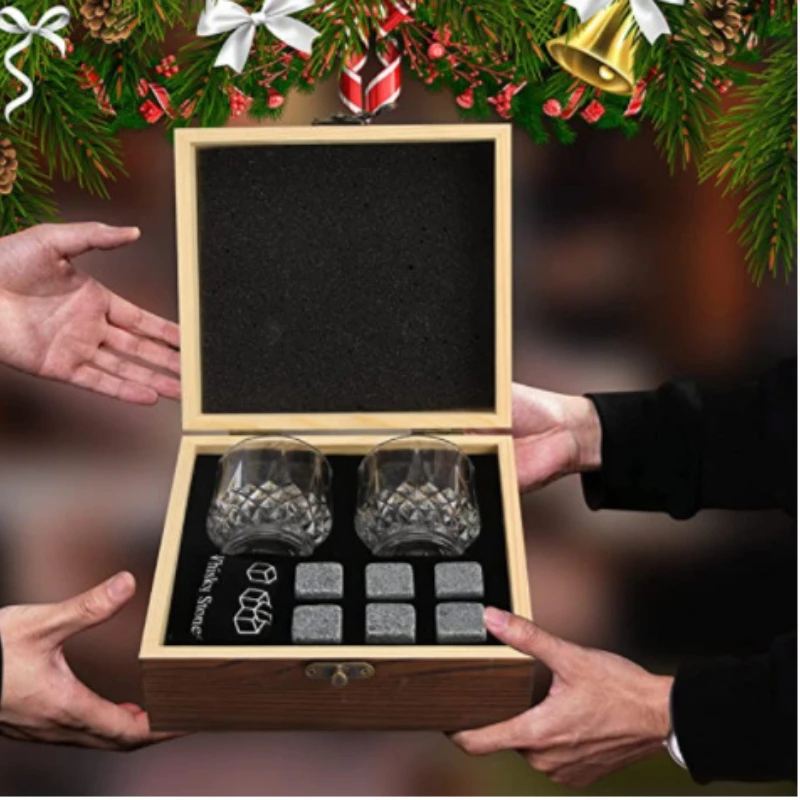 Whiskey Stone Box Fathers Day Gift Chilling Beer Tools Reusable Granite Ice Cube Sets Glasses Cup Kit Barware and Homemade Items