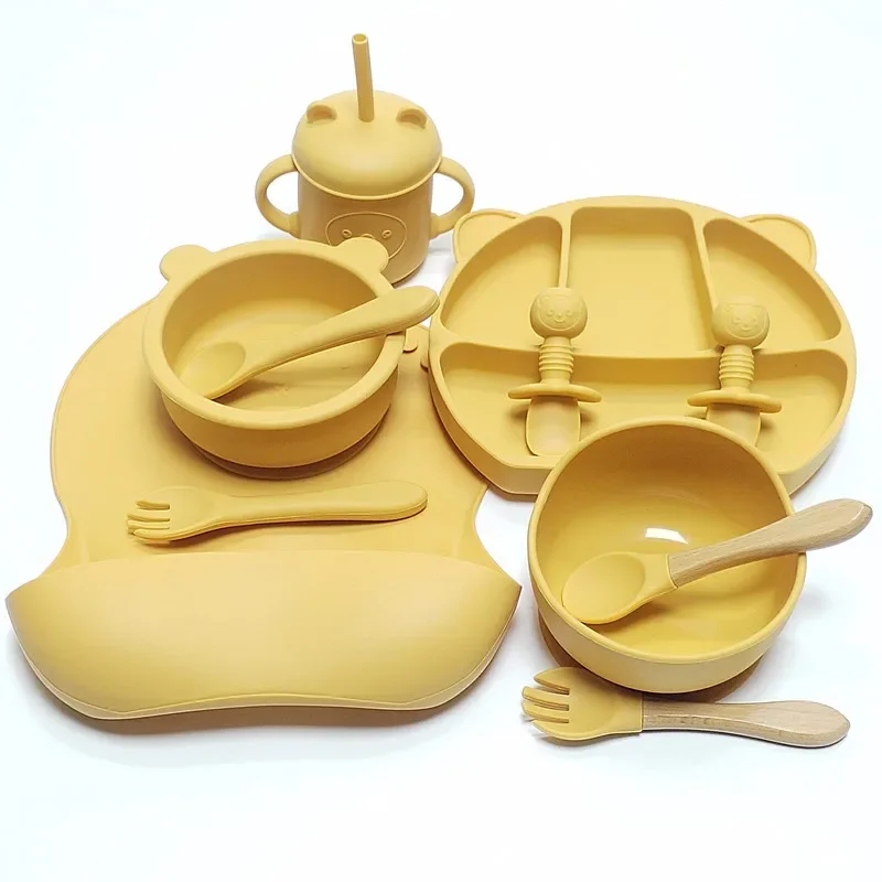 11pcs Children's Tableware Set Baby Silicone Bowl Set Baby Complementary Bowl Food Grade Silicone Fork Spoon Bowl 4