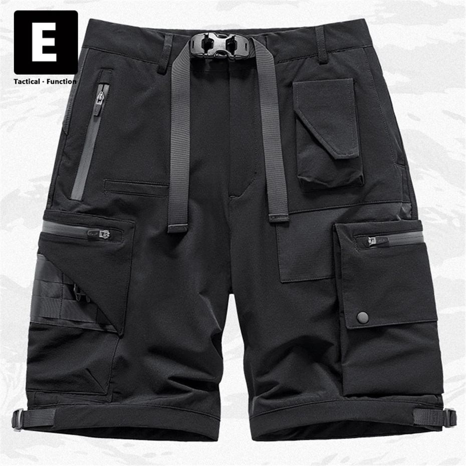 Black Summer Shorts Men Techwear Cargo Shorts Streetwear Tactical Function Short Pants Harajuku Bottoms