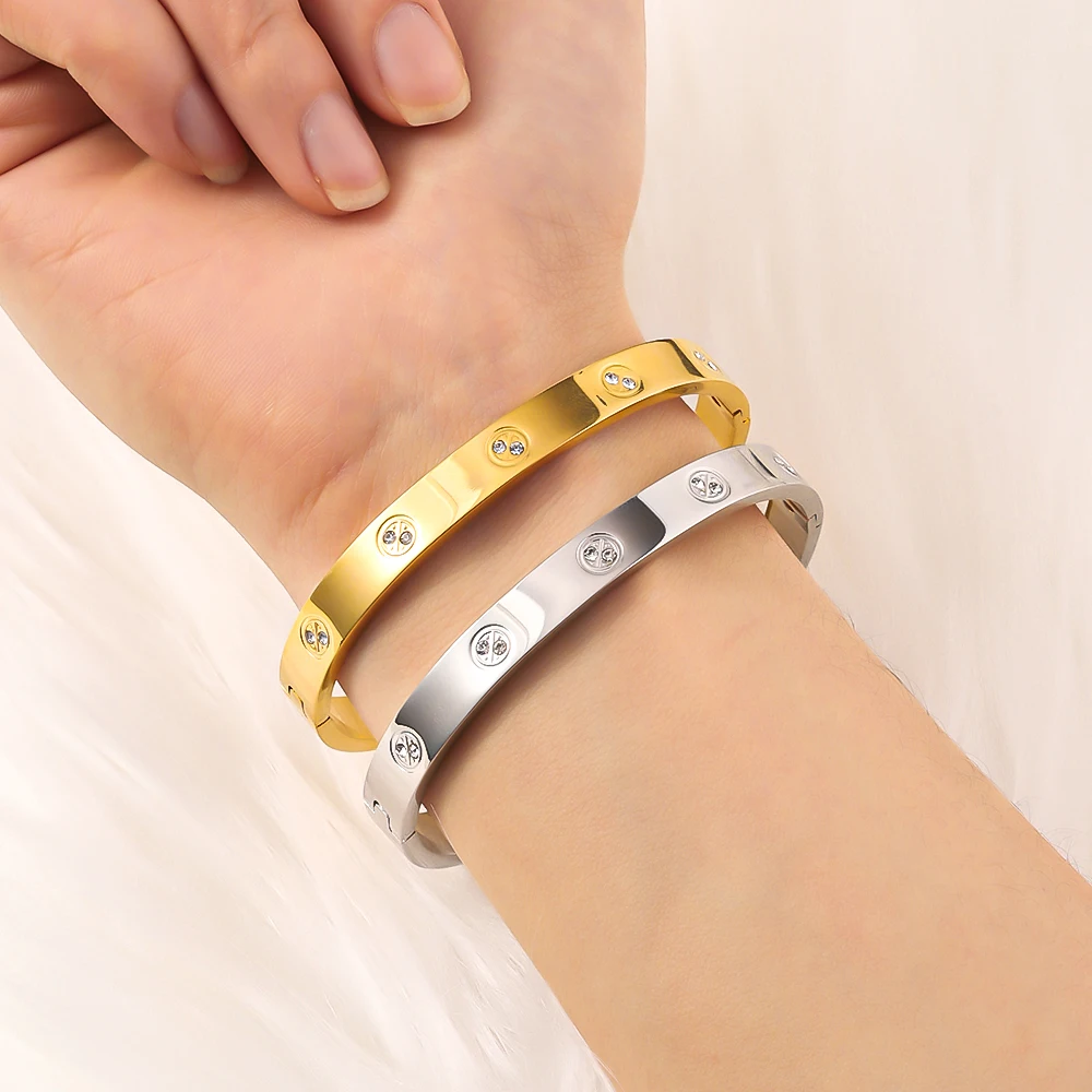 ZHIRUI Wide Stainless Steel Cuff Bracelet, Waterproof Gold Color Metal Bracelet, Women's Exquisite Jewelry Gift 5