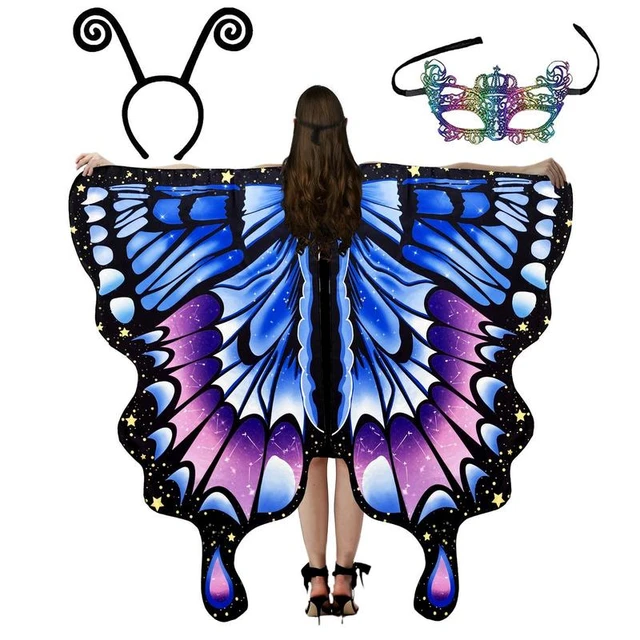 Tibeha Butterfly Wings Costume For Girls – Halloween Fairy Cape With Mask, Headband & Hair Clips - View #7