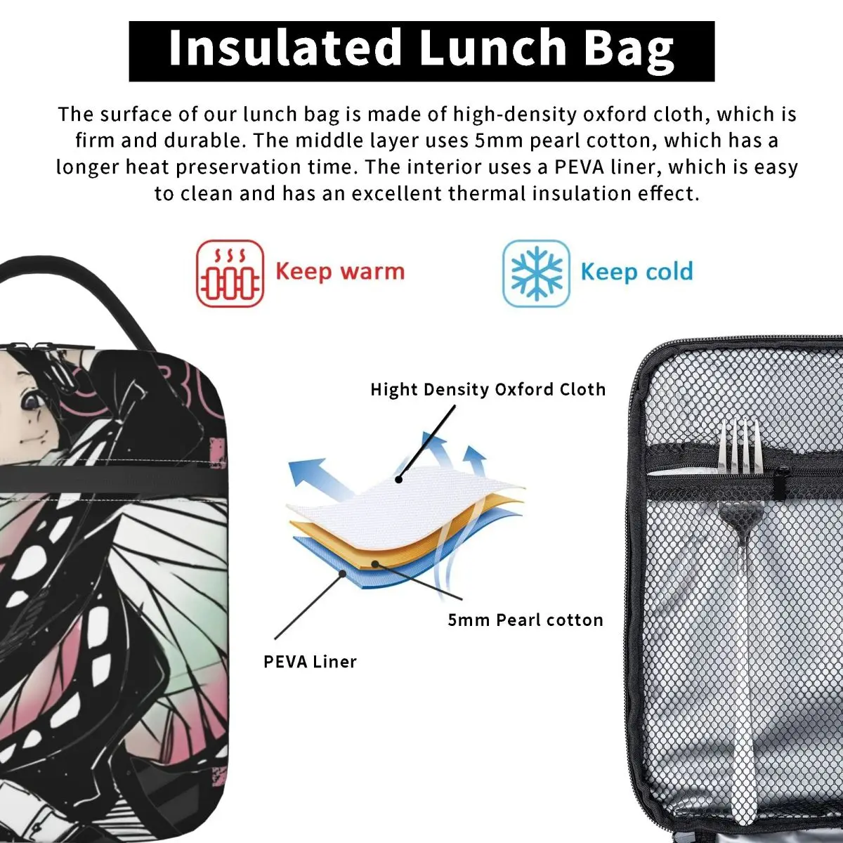 Lunch Bag Cooler Bag Shinobu Kochoo Demoned Slayered Insulated Lunch Bag Large Lunch Container Cooler Bag Tote Box School Food Storage Bags