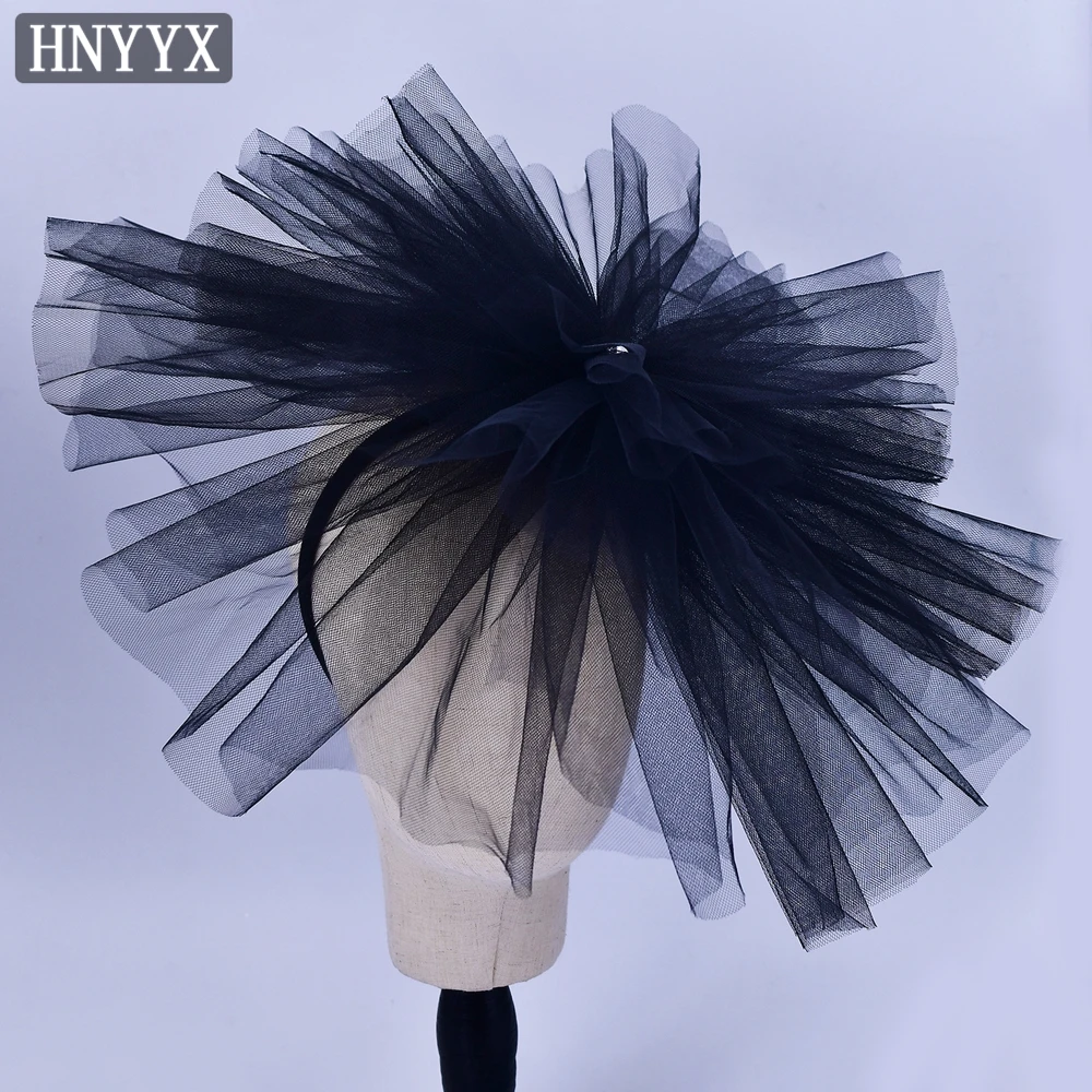 

HNYYX Vintage Covering Veil Black Oversized Flower Headband Pearl Hair Accessories Festival Hair Hoop Party Tiara A104-Black