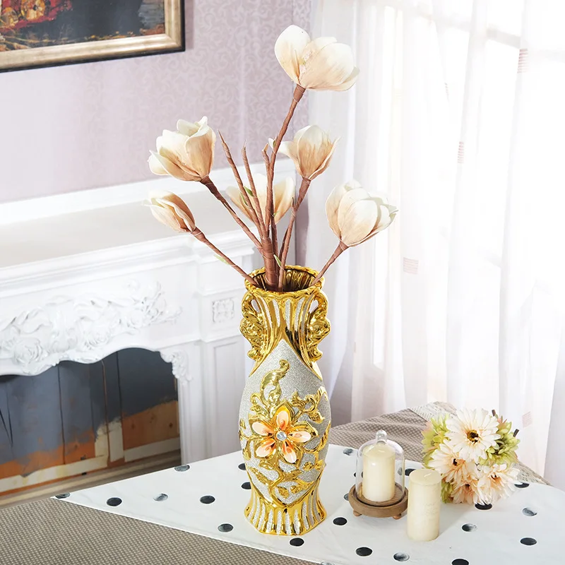 Europe Gold-Plated Ceramic Large Vase Home Decor Creative Design Porcelain Decorative Flower Vase For Wedding Decoration