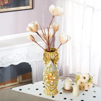 Europe Gold-Plated Ceramic Large Vase Home Decor Creative Design Porcelain Decorative Flower Vase For Wedding Decoration 2
