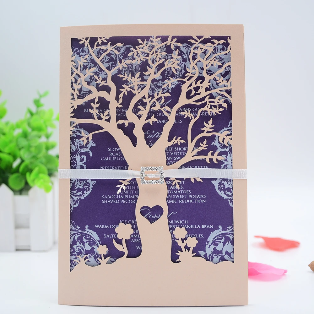10pcs Invitation Cards Wedding Laser Cut Tree Design INC24 with Inner Paper and Envelop