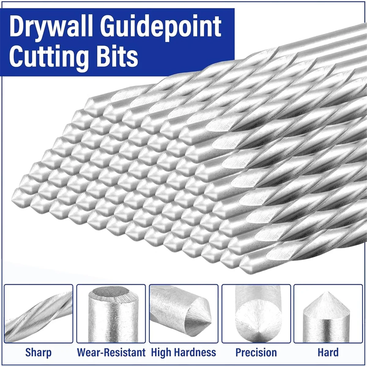 50Pcs 1/8 Inch Drywall Guide Point Cutting Bits Drywall Tools,Dry Wall Cutting Tools,for Use with Spiral Saw