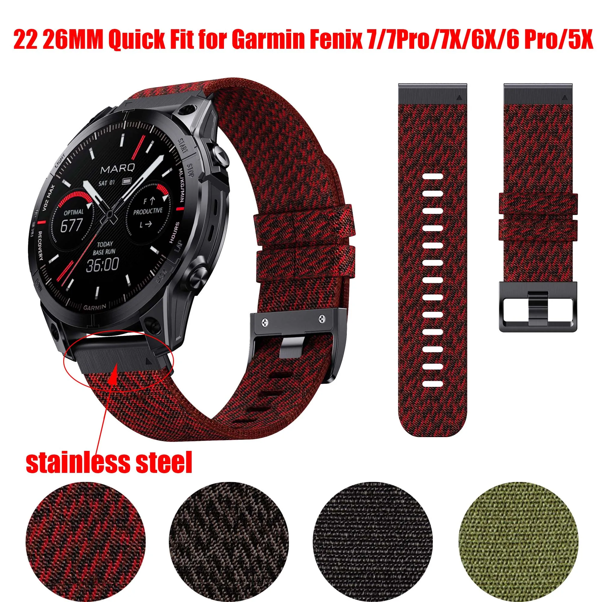 Bracelet Nylon Sport Loop Quick Fit - Pour Montres Garmin (20mm, 22mm, 26mm) - Neuf