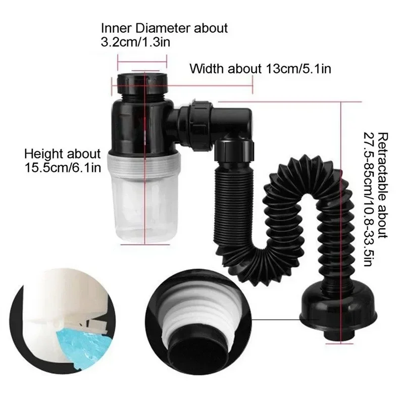 Kitchen Sink Deodorant P-Trap Set Launch Pipeline Deodorizing Filter Sink Strainer Hose Drain Pipe Plumbing Kitchen Accessories