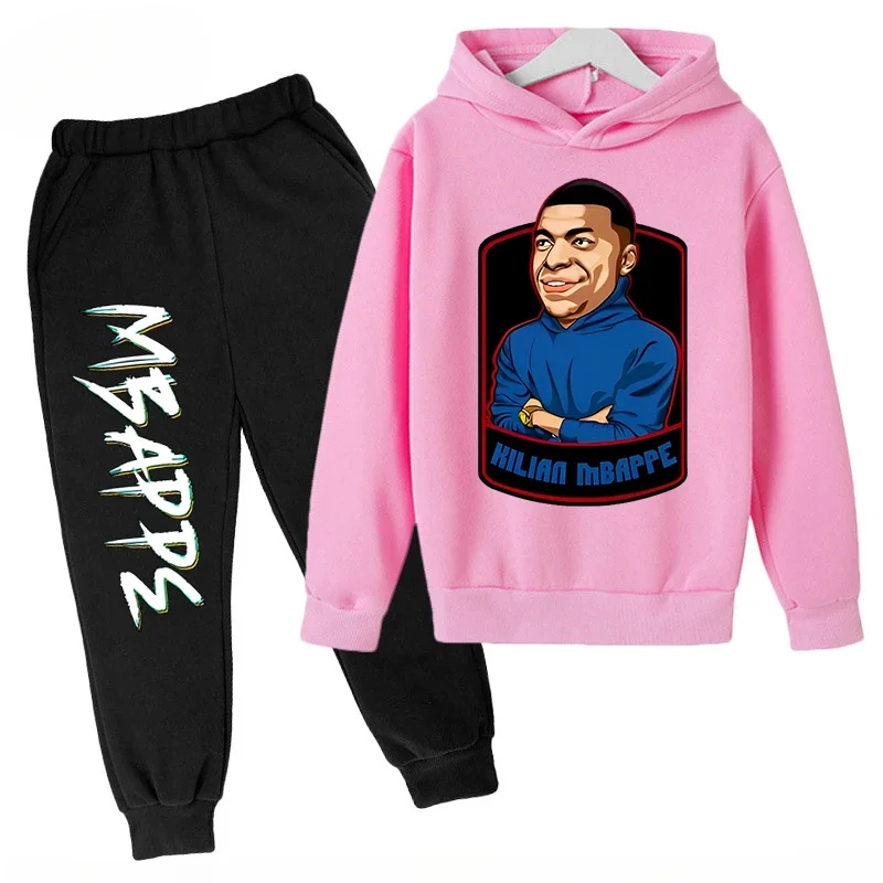 thumbnail image 1 of Ropa para niños Conjunto de sudadera con capucha para niños y pantalones de sudadera Conjunto deportivo de 2 piezas para niños y niñas Ropa estampada de Mbappé, 1 of 5