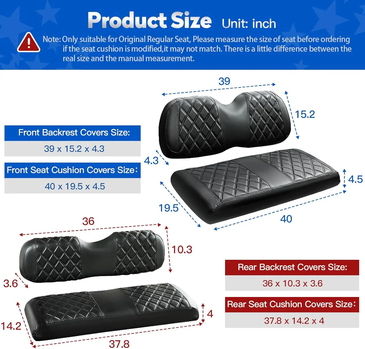 4PCS Golf Cart Seat Covers Kit for Club Car Precedent, Front and Rear Vinyl Covers with Easy Installation