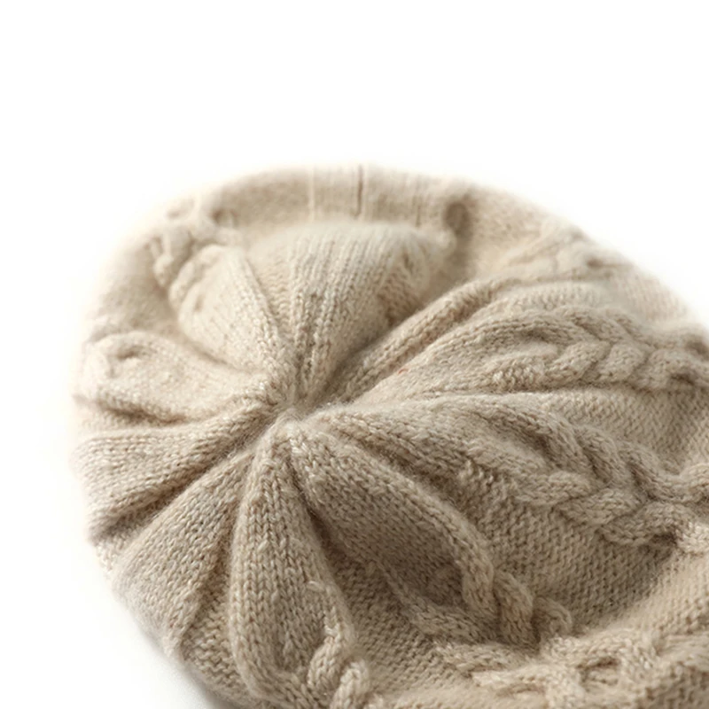 100%Cashmere Hat for Women Winter Soft Warm Leaf Pattern Knitted Slouchy Beanies Bonnet Y2K HipHop Ski Skullies Cap Men  Bonnet 5