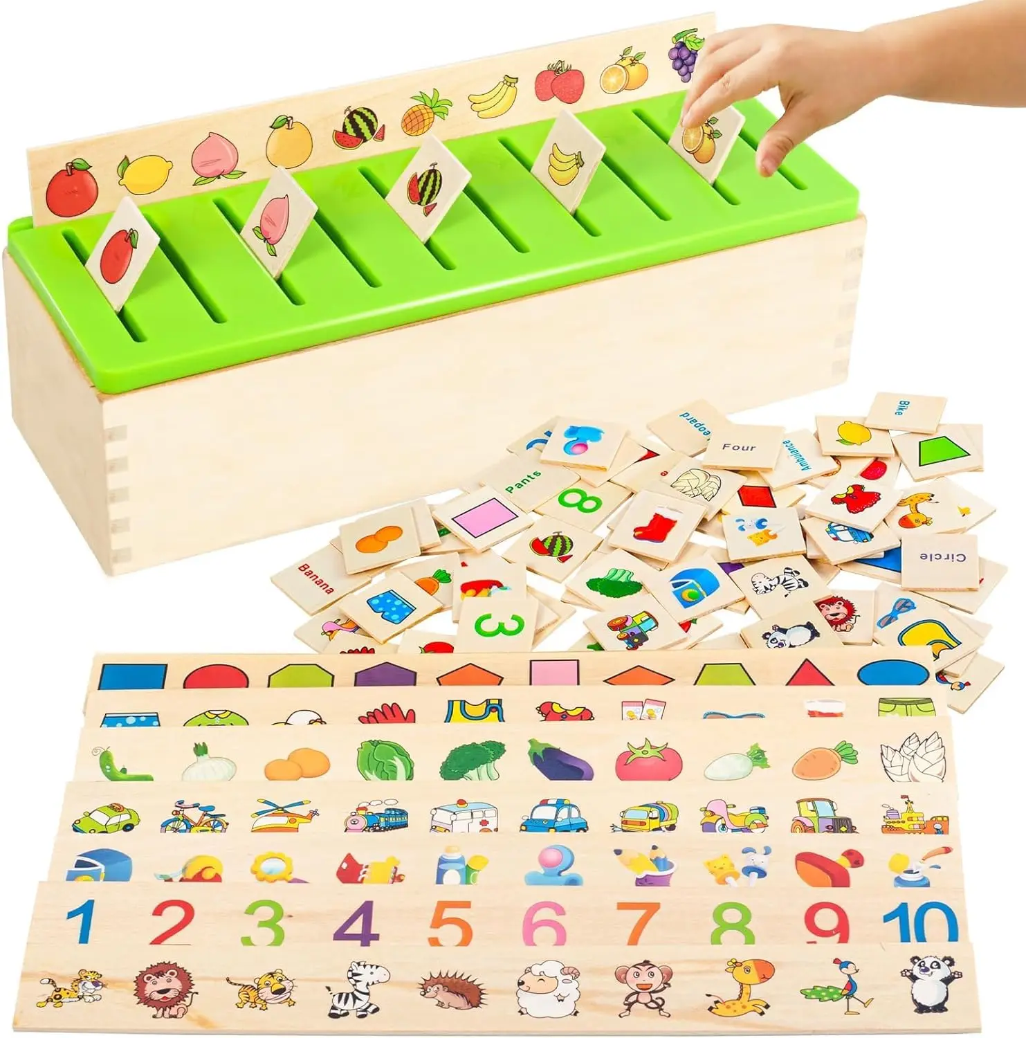 Wooden Montessori Sorting Toys, Educational Early Learning Activities Box for Category Objects Picture Matching, Preschool Kinde