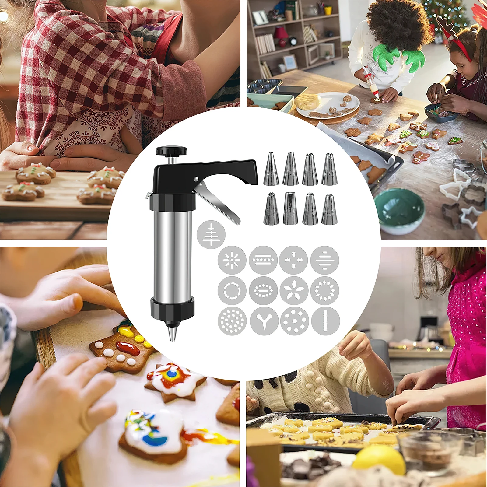 Biscuit Press Stainless Steel Cream Decorating Cookie Gun Nozzle Mold DIY Pastry Extruder Different Shapes Kitchen Baking Tools