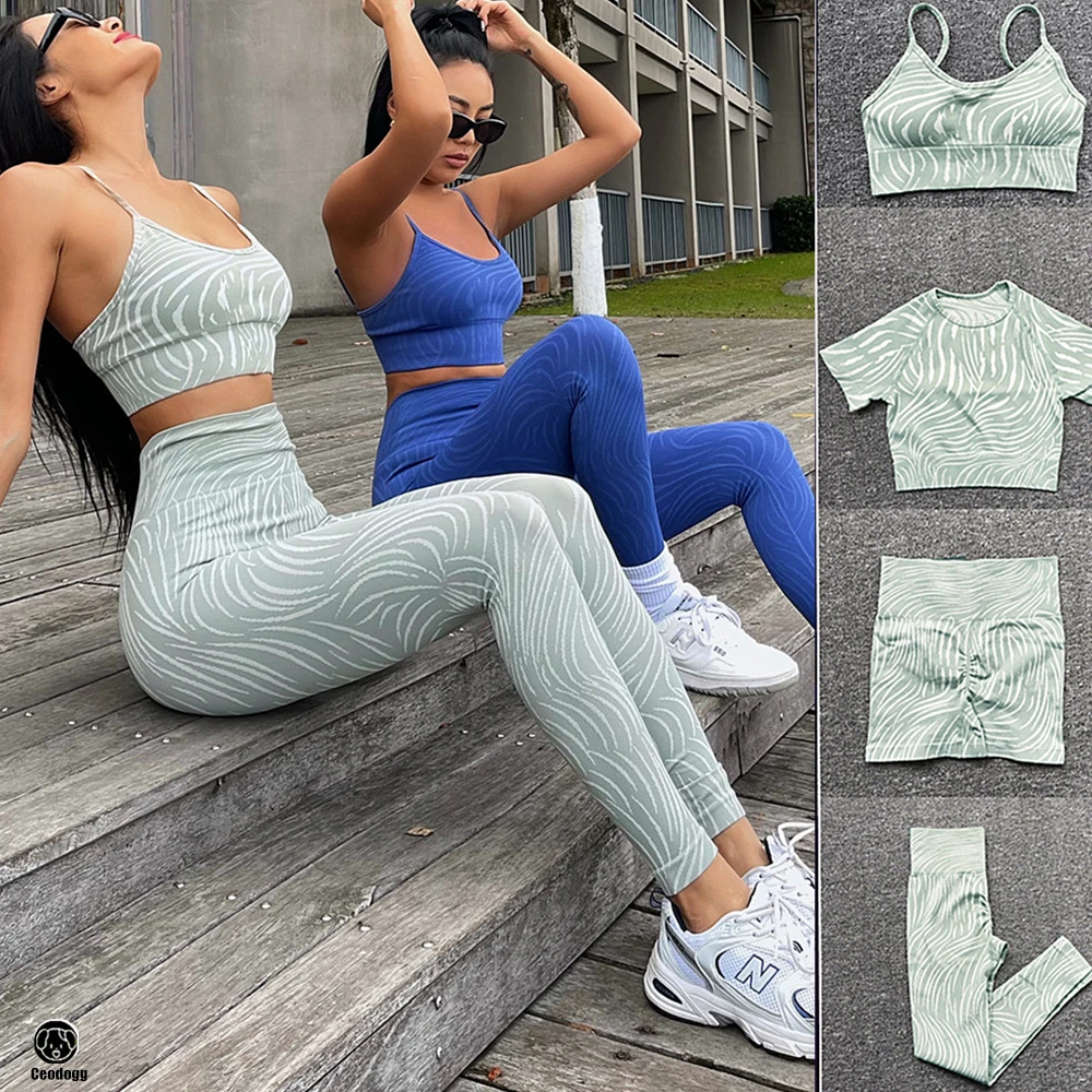 1/2/3Pcs Seamless Zebra Yoga Set Donna Crop Top Reggiseno Scrunch Leggings Tuta Sportiva Abbigliamento Fitness Indossare Panni Da Palestra Set Da Alle