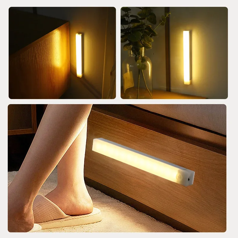 USB 타입 룸 나이트 라이트 C 충전식 언더 캐비닛 홈 조명 모션 센서 LED 바 주방 침실 옷장 인덕션